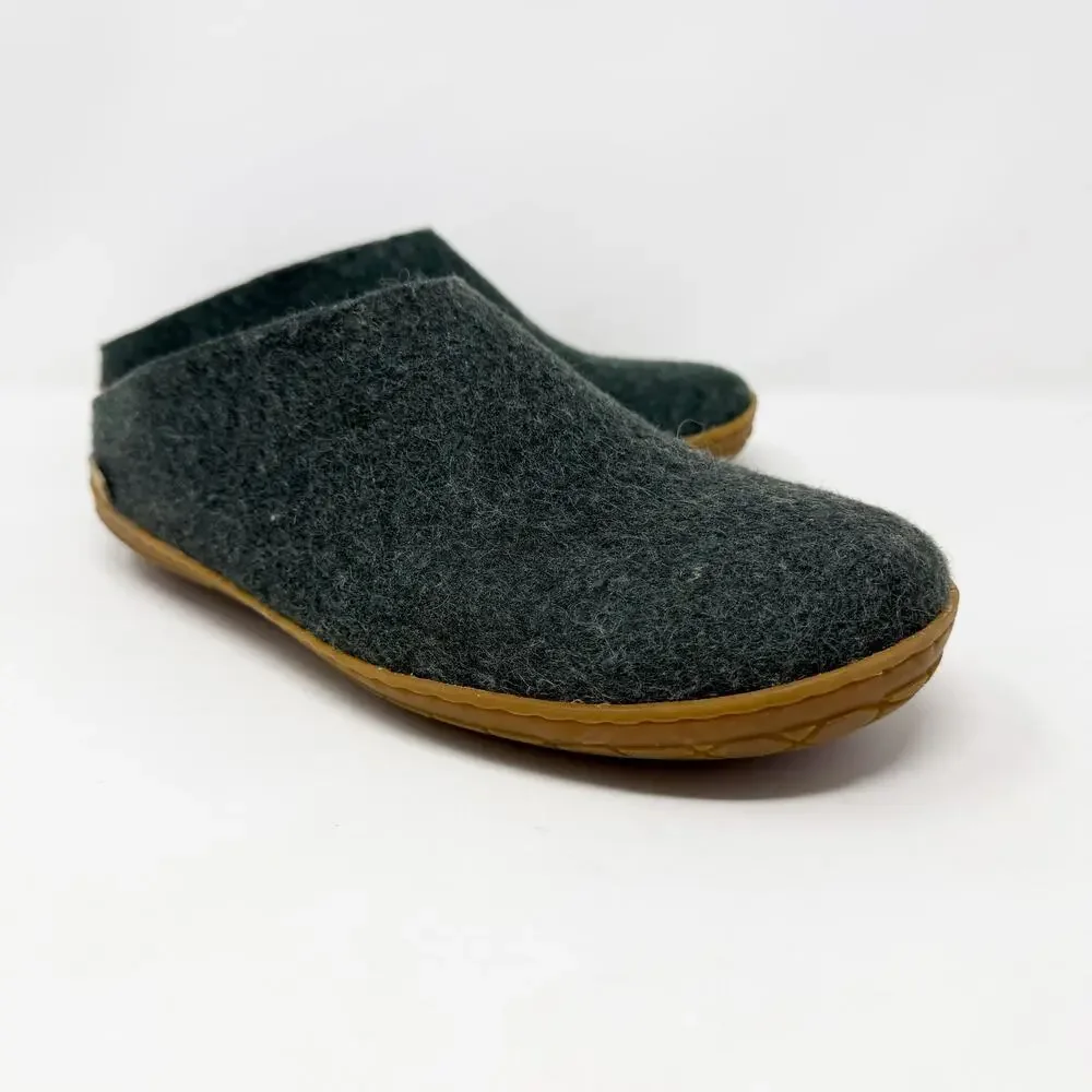 Glerups Dark Moss Green Wool Slippers with Rubber Sole Men's Size 42/9 EUC